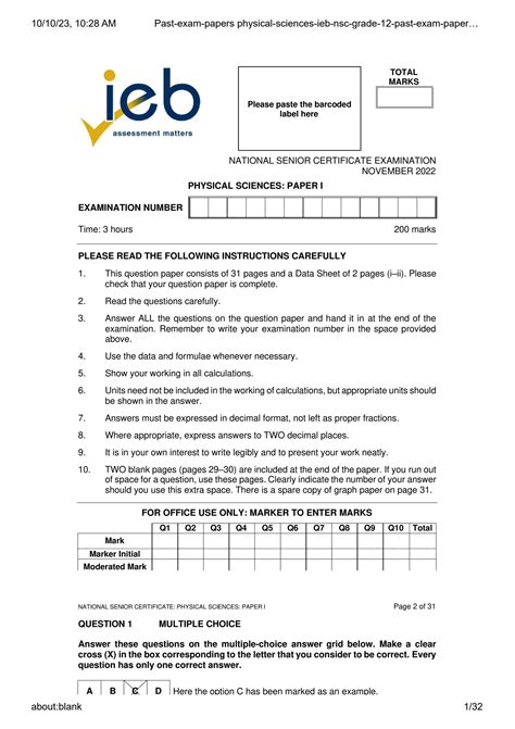 Read Online Ieb Grade 12 Physical Science Past Papers 