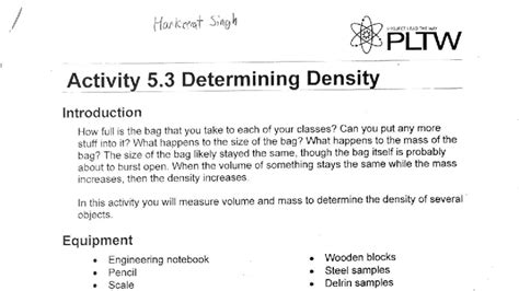 Ied Activity Determining Density Answer