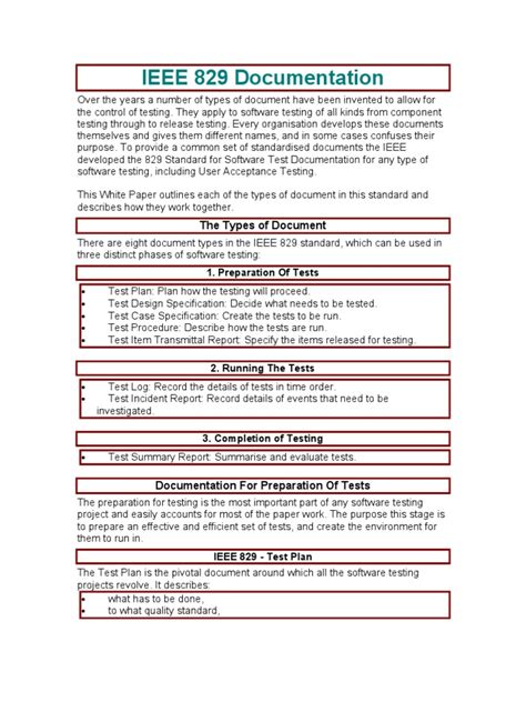 Ieee 829 Test Plan Documentation