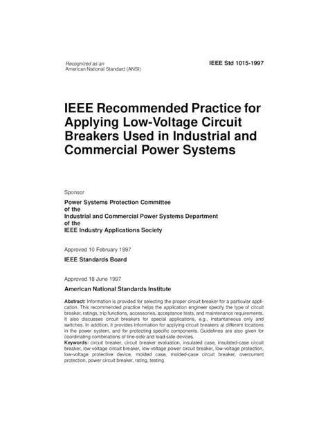 Read Online Ieee Recommended Practice For Applying Low Voltage Circuit Breakers Used In Industrial And Commercia Ieee Blue Book The Ieee Color Book Series Blue Book 