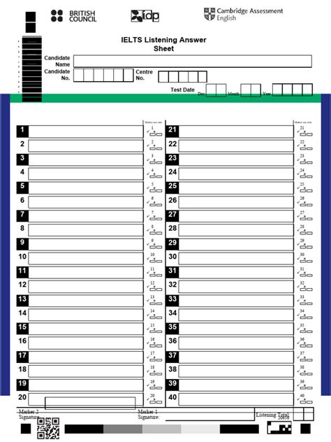 Ielts Exam Test And Answer Sheet