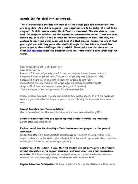 Iep Sample For Cause And Effect