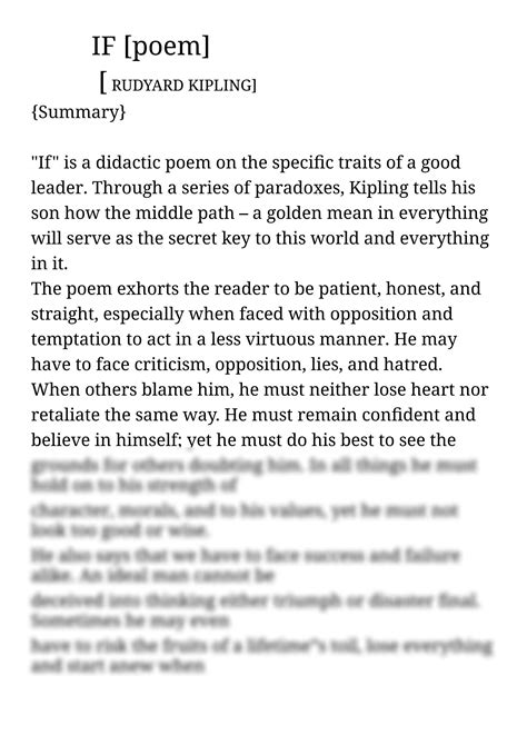 If Poem Summary