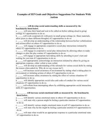 Ifsp Sample Goals And Objectives