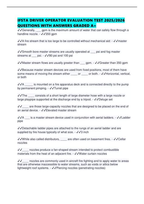 Ifsta Driver Operator Test Questions