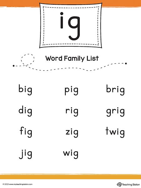 Ig Word Family List The Teaching Aunt I Words List With Pictures - I Words List With Pictures