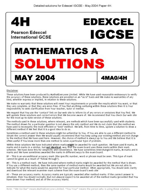 Igcse Edexcel Maths 2004 4h