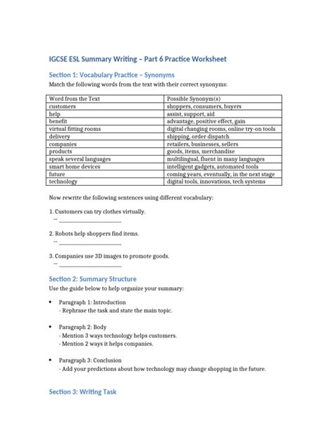 igcse esl summary writing practice