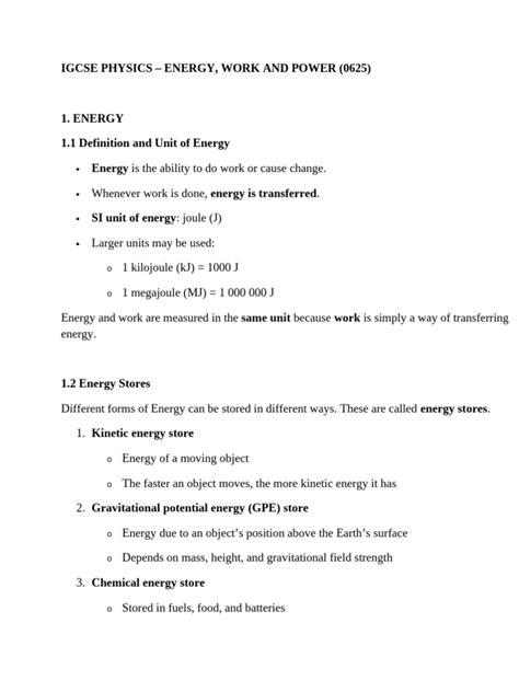 Igcse Physics Energy Work And Power 6