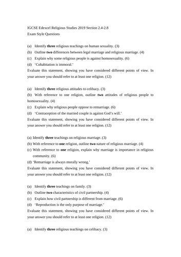igcse religious studies past exam papers