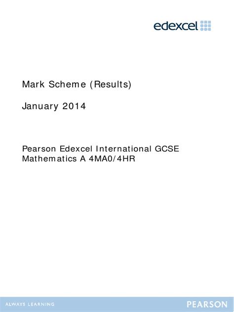 Full Download Igcse Maths Mark Scheme Jan2014 Paper 4Hr 