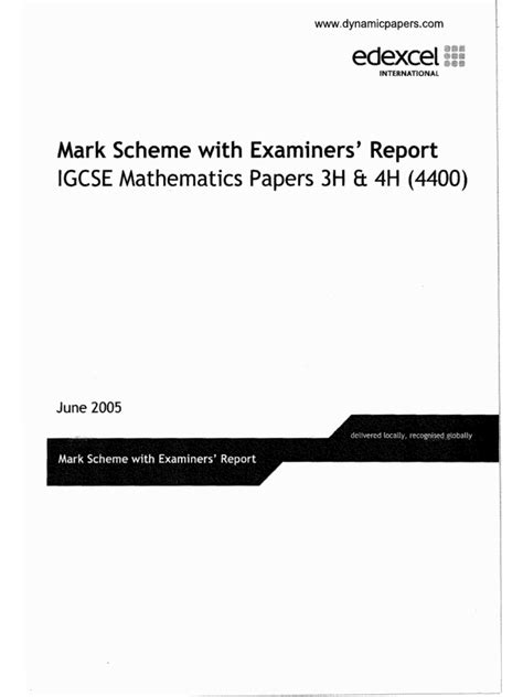 Read Online Igcse Maths Paper 3H May 2005 Mark Scheme 