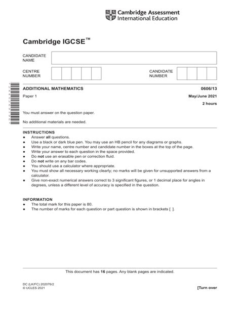 Download Igcse May June Additional Mathematics Papers 