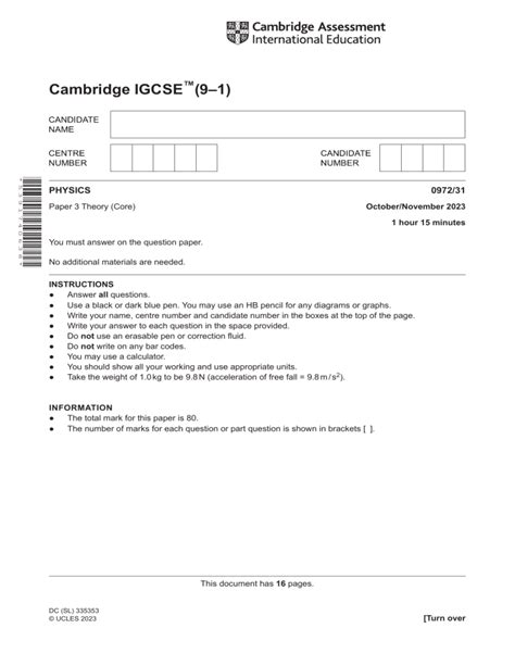 Read Online Igcse October November 2010 Physics Paper 3 