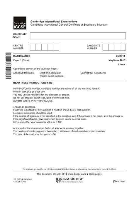 Read Igcse Past Papers Maths Paper 6 