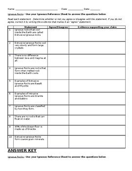 Igneous Rocks Agree Or Disagree Worksheet And Answer Igneous Rocks Worksheet Answer Key - Igneous Rocks Worksheet Answer Key