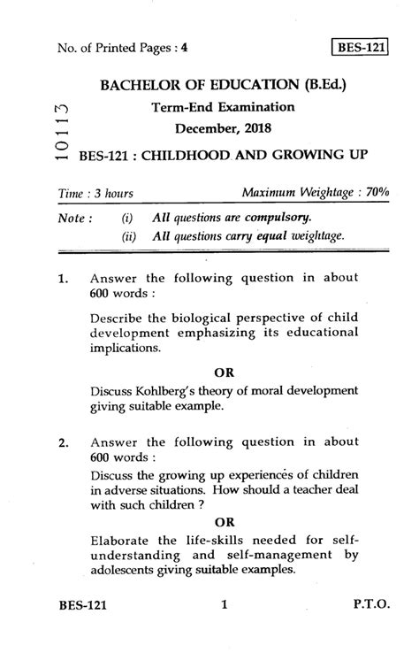 Read Ignou B Ed Question Papers 