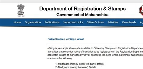 igrmaharashtra : Online Filing Notice of Intimation for Mortgage