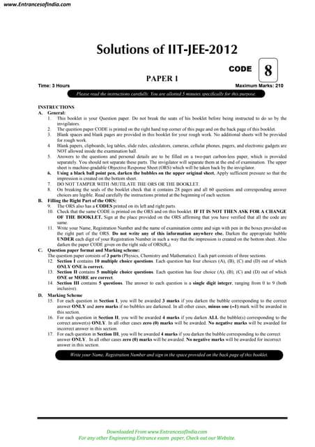 Read Iit Jee 2012 Solved Question Paper 