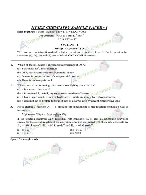 iitjee chemistry sample paper v
