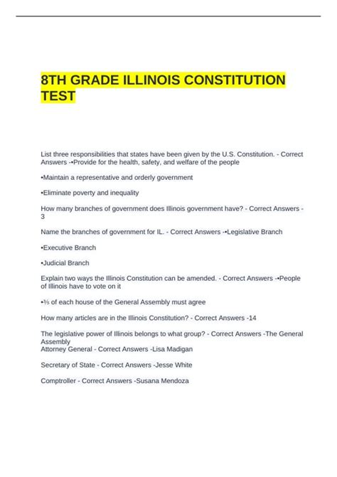 illinois constitution 8th grade exam answers
