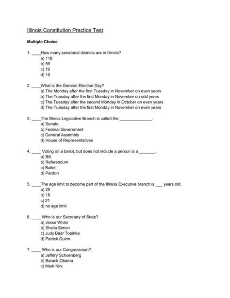 Illinois State Constitution Test Study Guide 2012