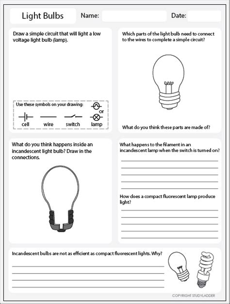 Illuminance Worksheet Light Bulb Worksheet - Light Bulb Worksheet