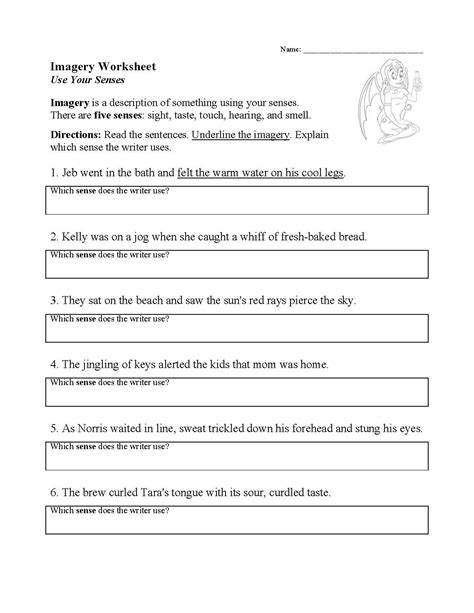 Imagery Worksheet Literary Techniques Activity Imagery Writing Exercises - Imagery Writing Exercises