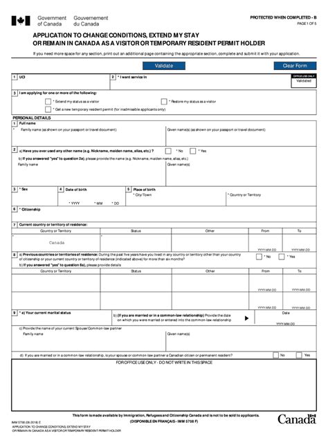 Imm5708 E Application To Change Conditions Extend My