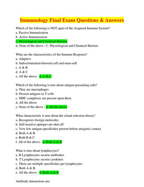 Download Immunology Test Questions And Answers Pdfslibforyou 