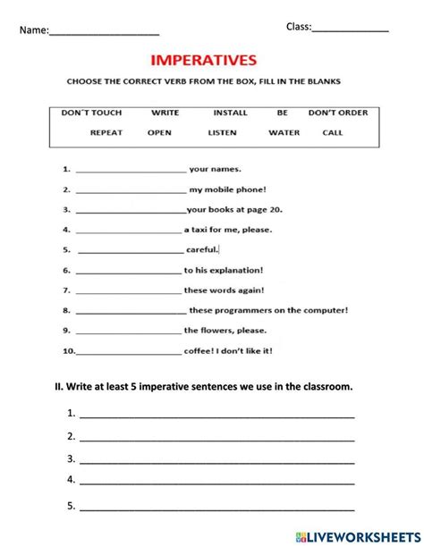 Imperative Free Exercise Lingolia Imperative Sentence Worksheet - Imperative Sentence Worksheet
