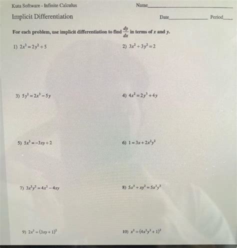 Implicit Differentiation Date Period Kuta Software Llc