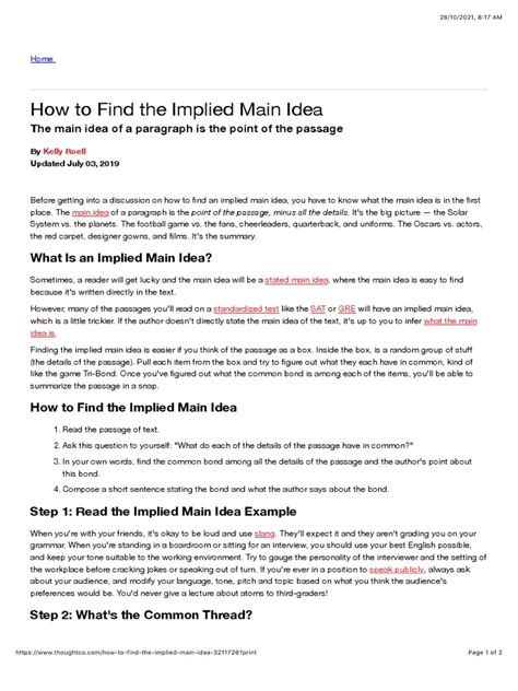 Read Implied Main Idea Practice For Fourth Grade 
