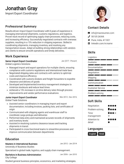 Import Export Resume