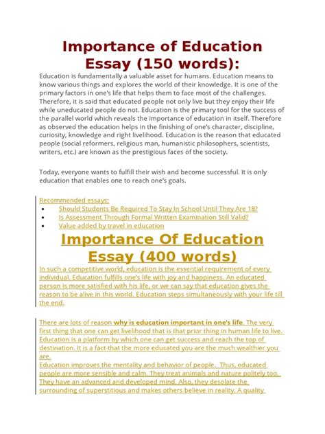 Importance Of Education Essay 100 200 500 Words Short Paragraph On Education - Short Paragraph On Education