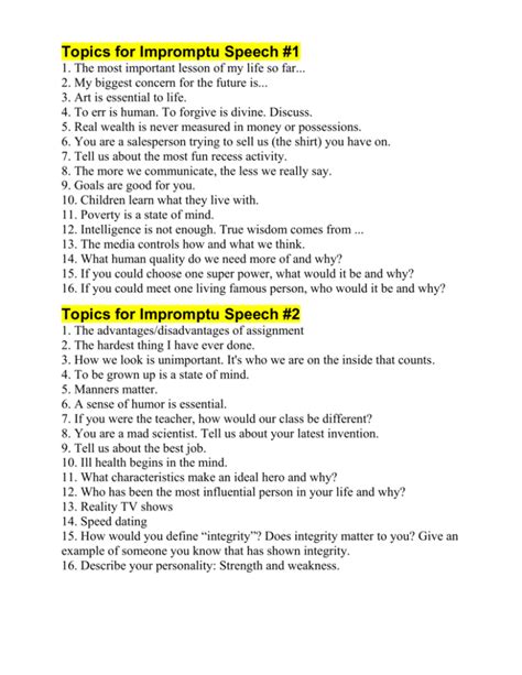 Impromptu Speech Topics