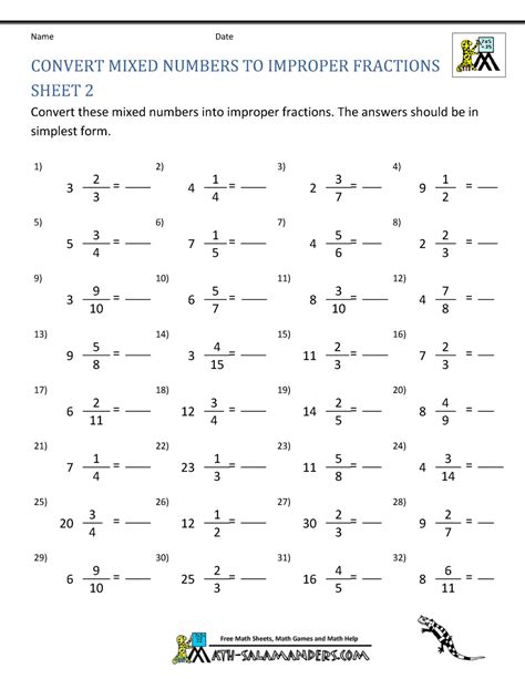 Improper Fractions To Mixed Numbers Worksheets And Solutions Improper Fractions To Mixed Number - Improper Fractions To Mixed Number