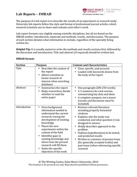 imrad format lab report example