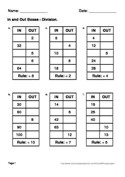 In And Out Boxes For Division Worksheets Math Input And Output Math Worksheets - Input And Output Math Worksheets