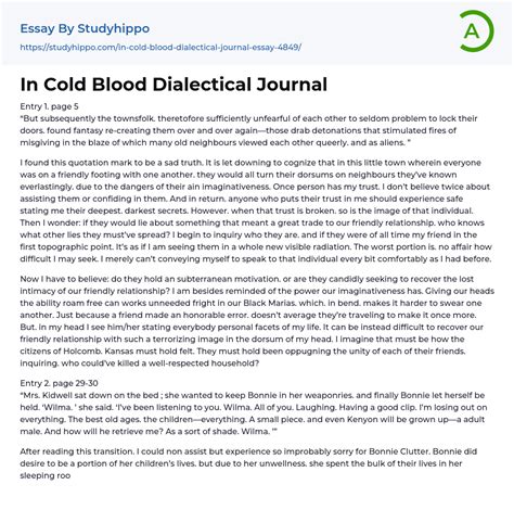 Read In Cold Blood Dialectical Journal 