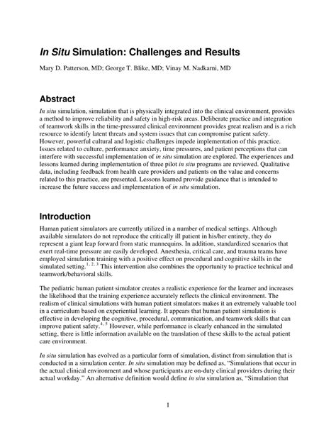 Read In Situ Simulation Challenges And Results 