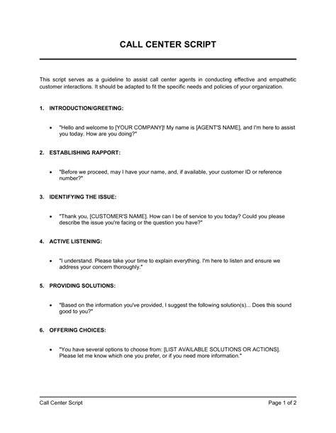 inbound call centre sample script