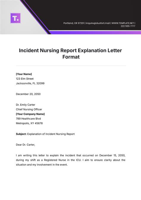 incident report letter sample nurse