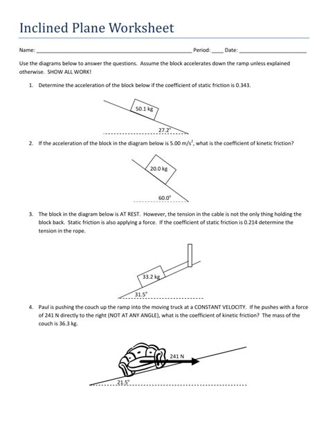 Inclined Plane Worksheet Physics Inclined Plane Worksheet - Physics Inclined Plane Worksheet