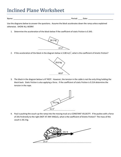 Inclined Planes Physics Worksheets Amp Teaching Resources Tpt Physics Inclined Plane Worksheet - Physics Inclined Plane Worksheet