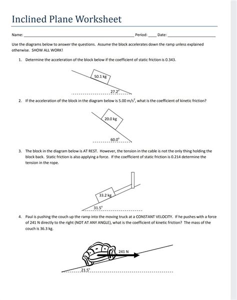 Inclined Planes Practice Problems With Solutions Physics Inclined Plane Worksheet - Physics Inclined Plane Worksheet