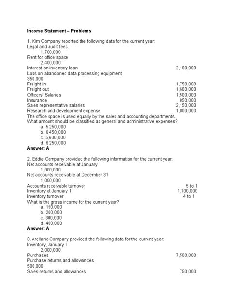 income statement problems and solutions