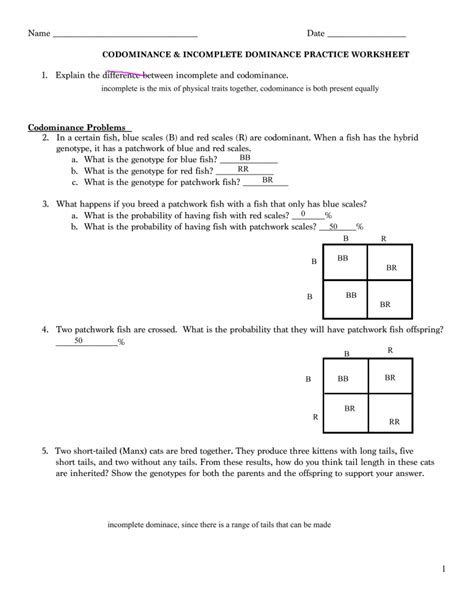 Incomplete Dominance Practice Problems Answer Key