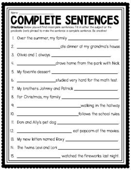 Incomplete Sentences Worksheet   Edhelper Com Sentences - Incomplete Sentences Worksheet
