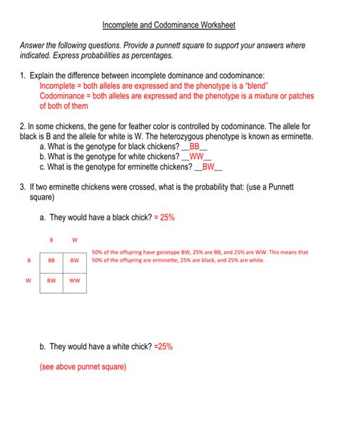 Download Incomplete And Codominance Worksheet Answers 